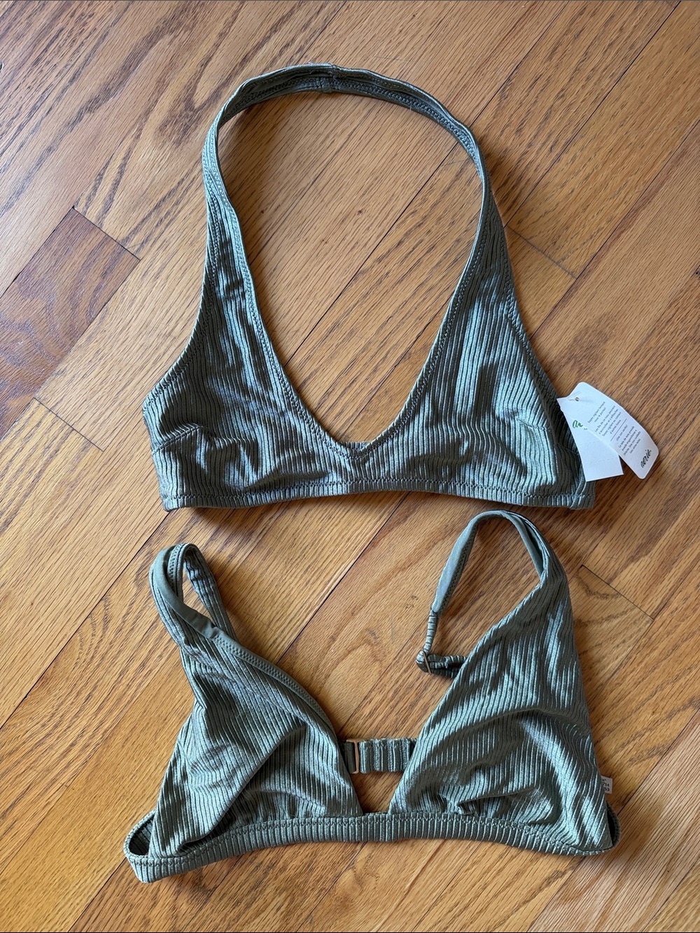 aerie Ribbed Olive Green Bikini Top Duo